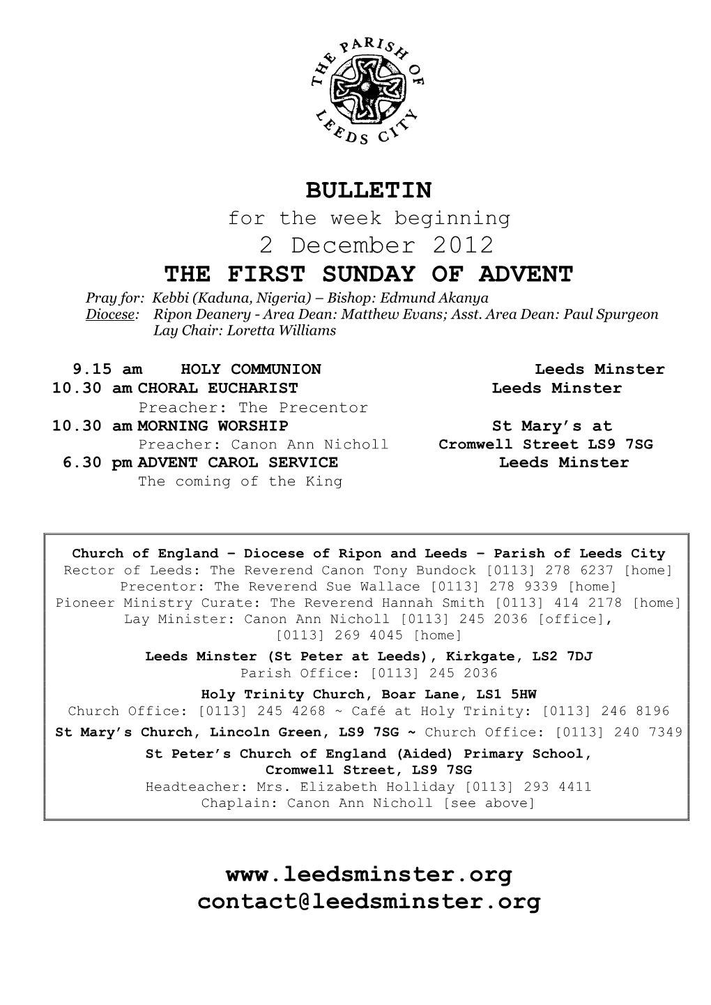 BULLETIN 2 December 2012 the FIRST SUNDAY OF