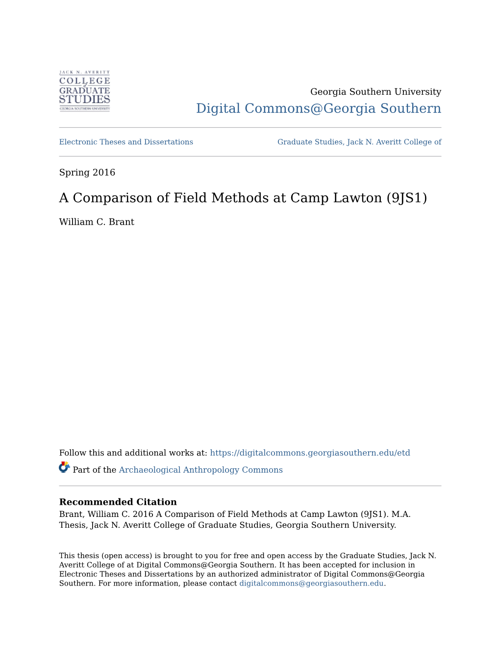 A Comparison of Field Methods at Camp Lawton (9JS1)