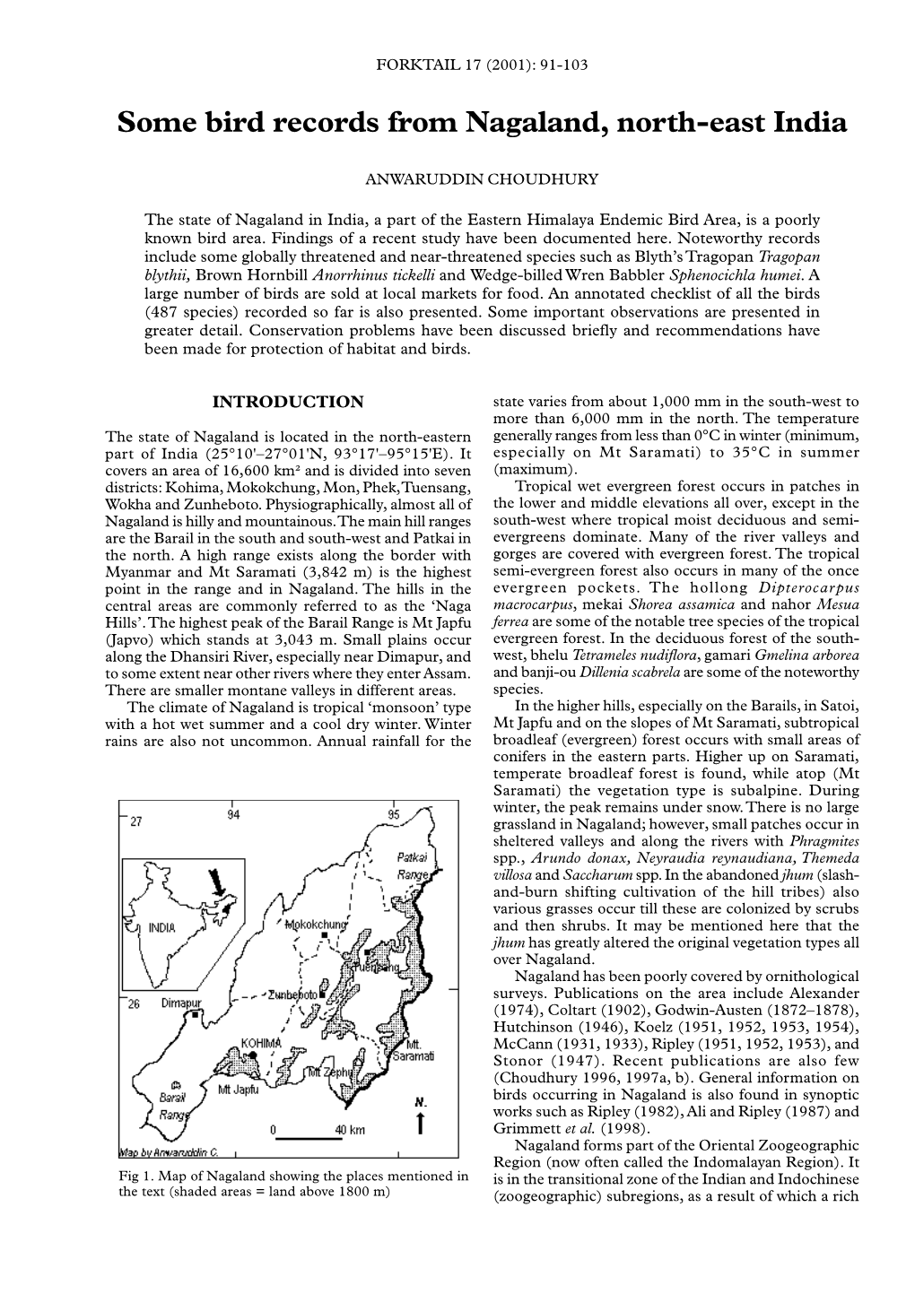 Some Bird Records from Nagaland, North-East India