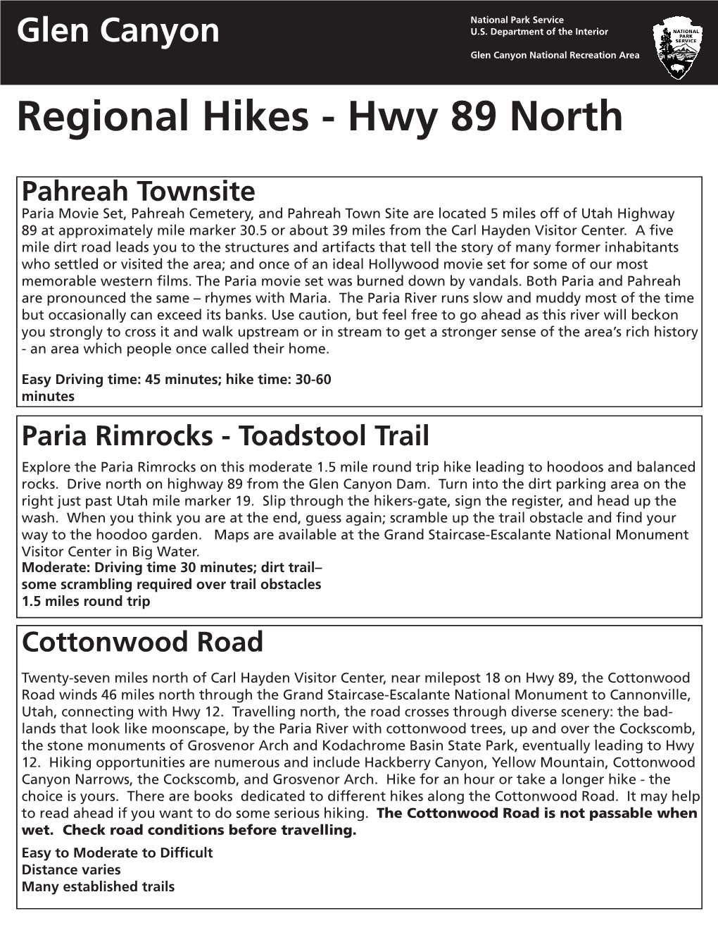 Regional Hikes - Hwy 89 North