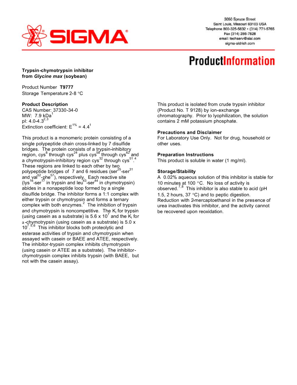 Trypsin-Chymotrypsin Inhibitor from Glycine Max (Soybean)