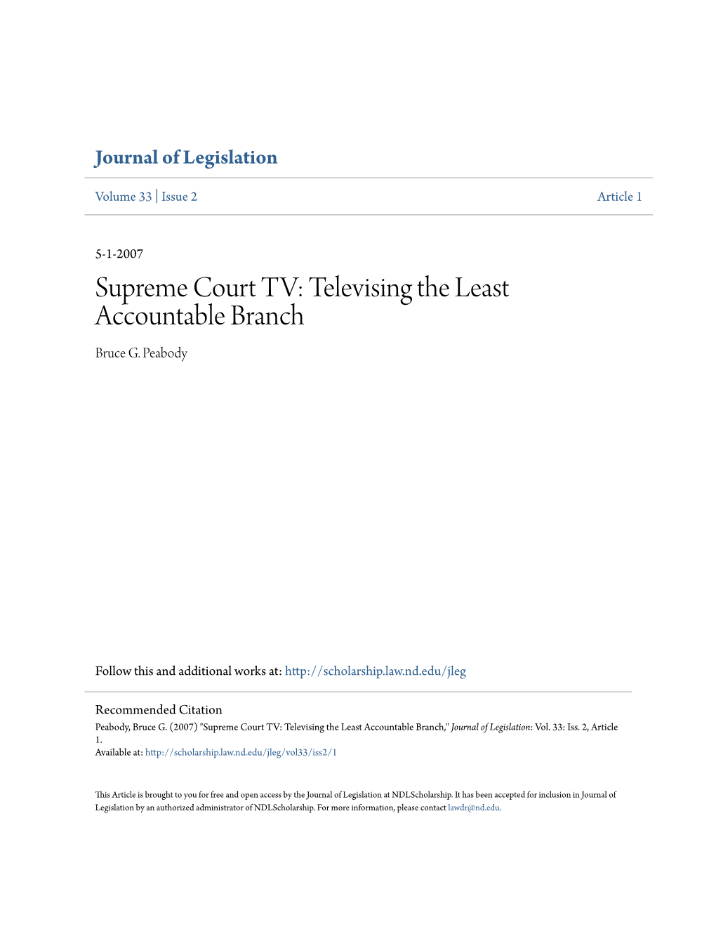 Supreme Court TV: Televising the Least Accountable Branch Bruce G