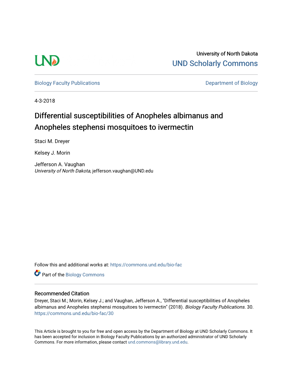 Differential Susceptibilities of Anopheles Albimanus and Anopheles Stephensi Mosquitoes to Ivermectin