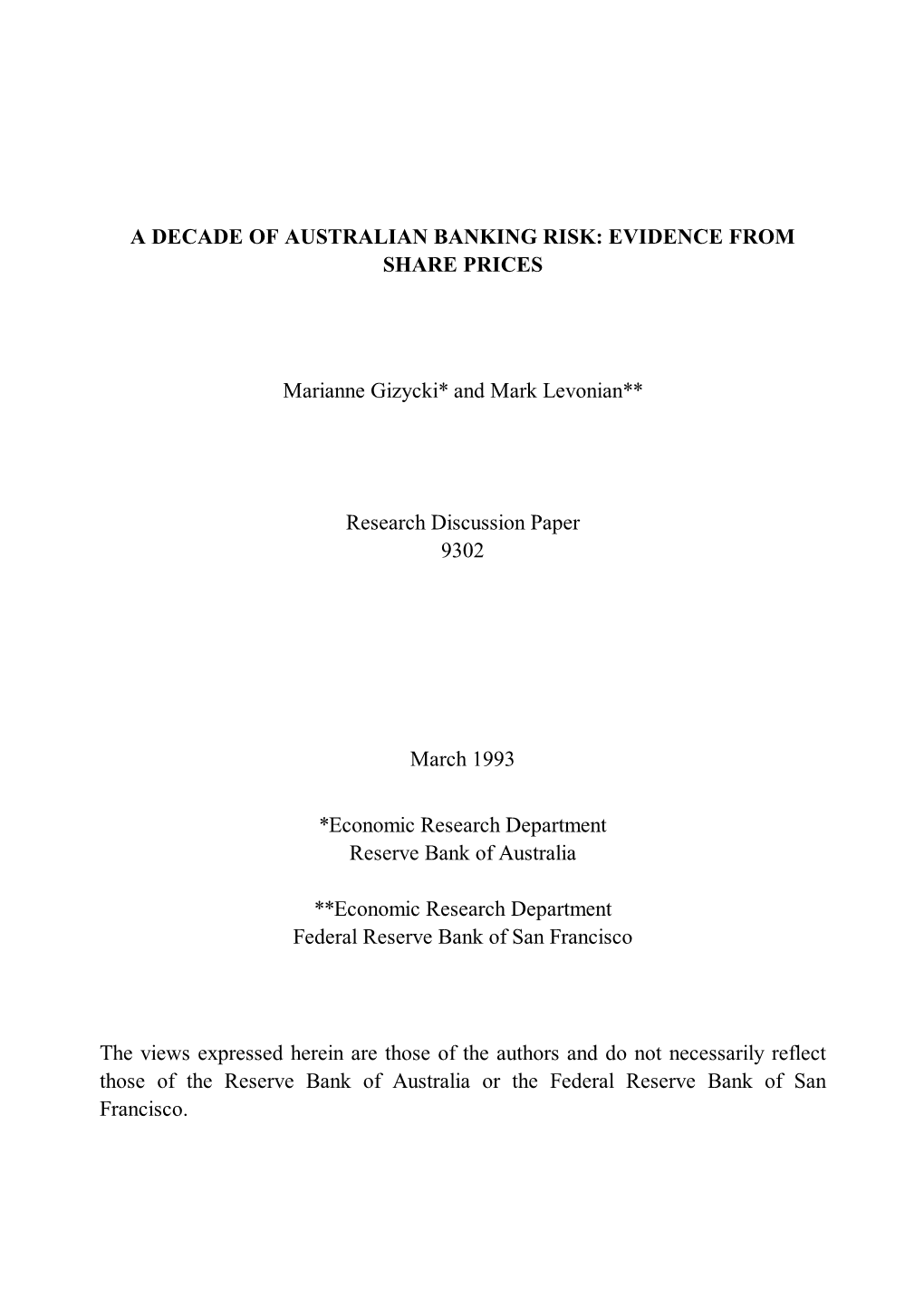 A Decade of Australian Banking Risk: Evidence from Share Prices