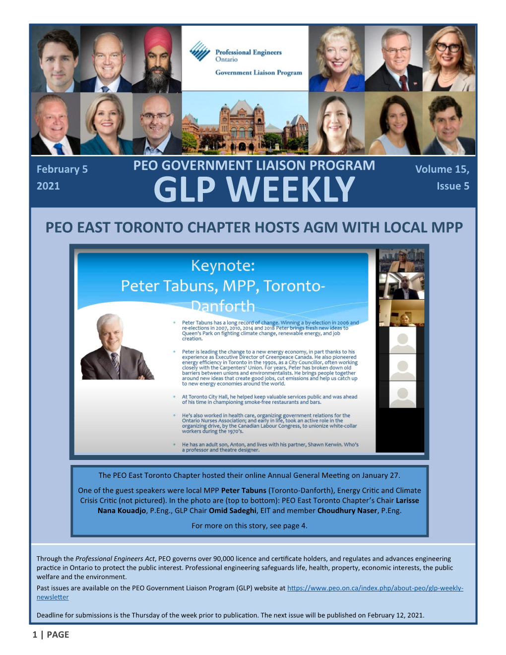 GLP WEEKLY Issue 5 PEO EAST TORONTO CHAPTER HOSTS AGM with LOCAL MPP