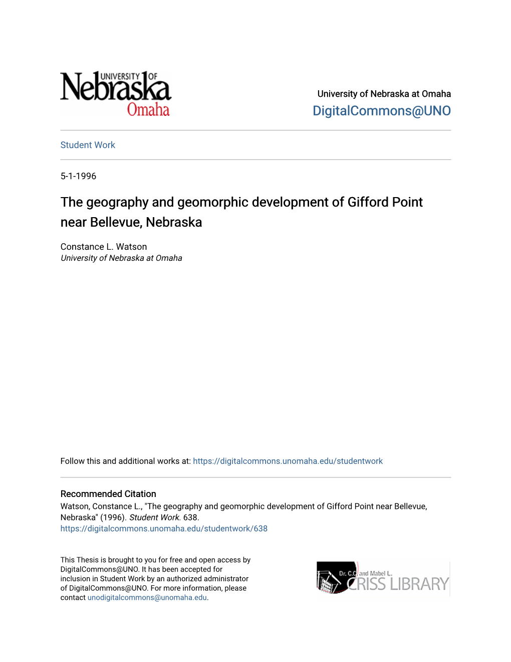 The Geography and Geomorphic Development of Gifford Point Near Bellevue, Nebraska
