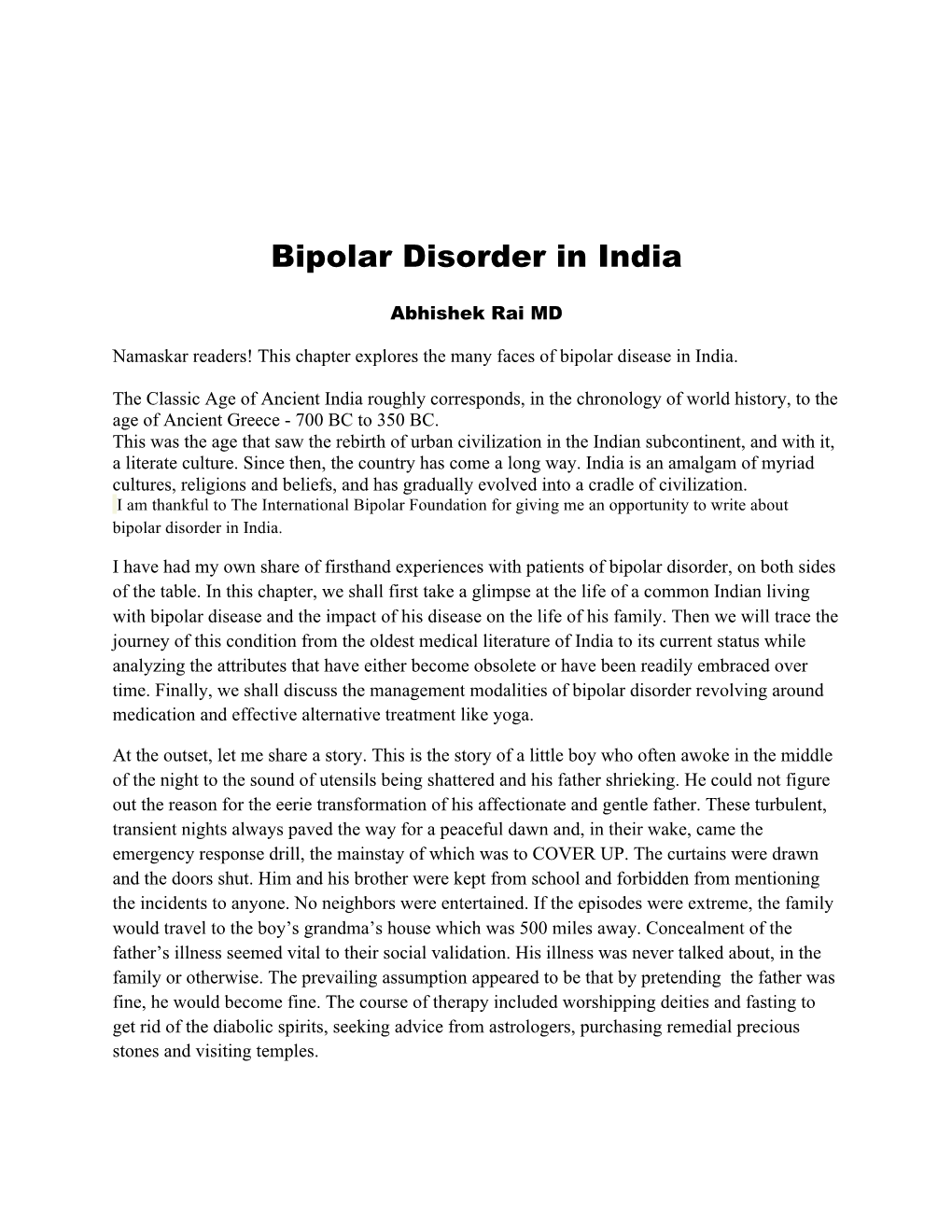 Bipolar Disorder in India