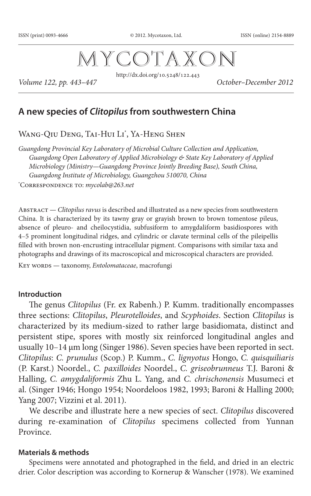 &lt;I&gt;Clitopilus&lt;/I&gt; from Southwestern China