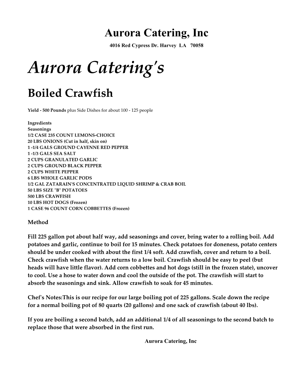 Aurora Catering, Inc