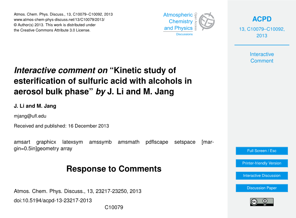 Kinetic Study of Esterification of Sulfuric Acid with Alcohols in Aerosol Bulk