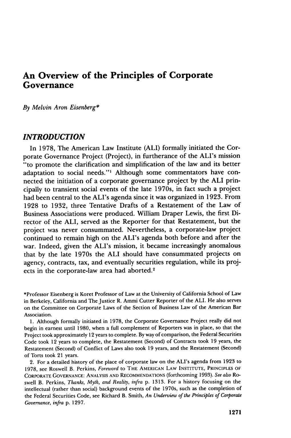 An Overview of the Principles of Corporate Governance