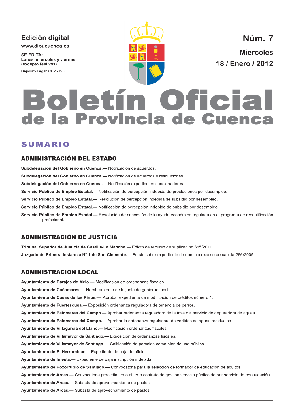 Boletín Oficial De La Provincia De Cuenca Sumario Administración Del Estado