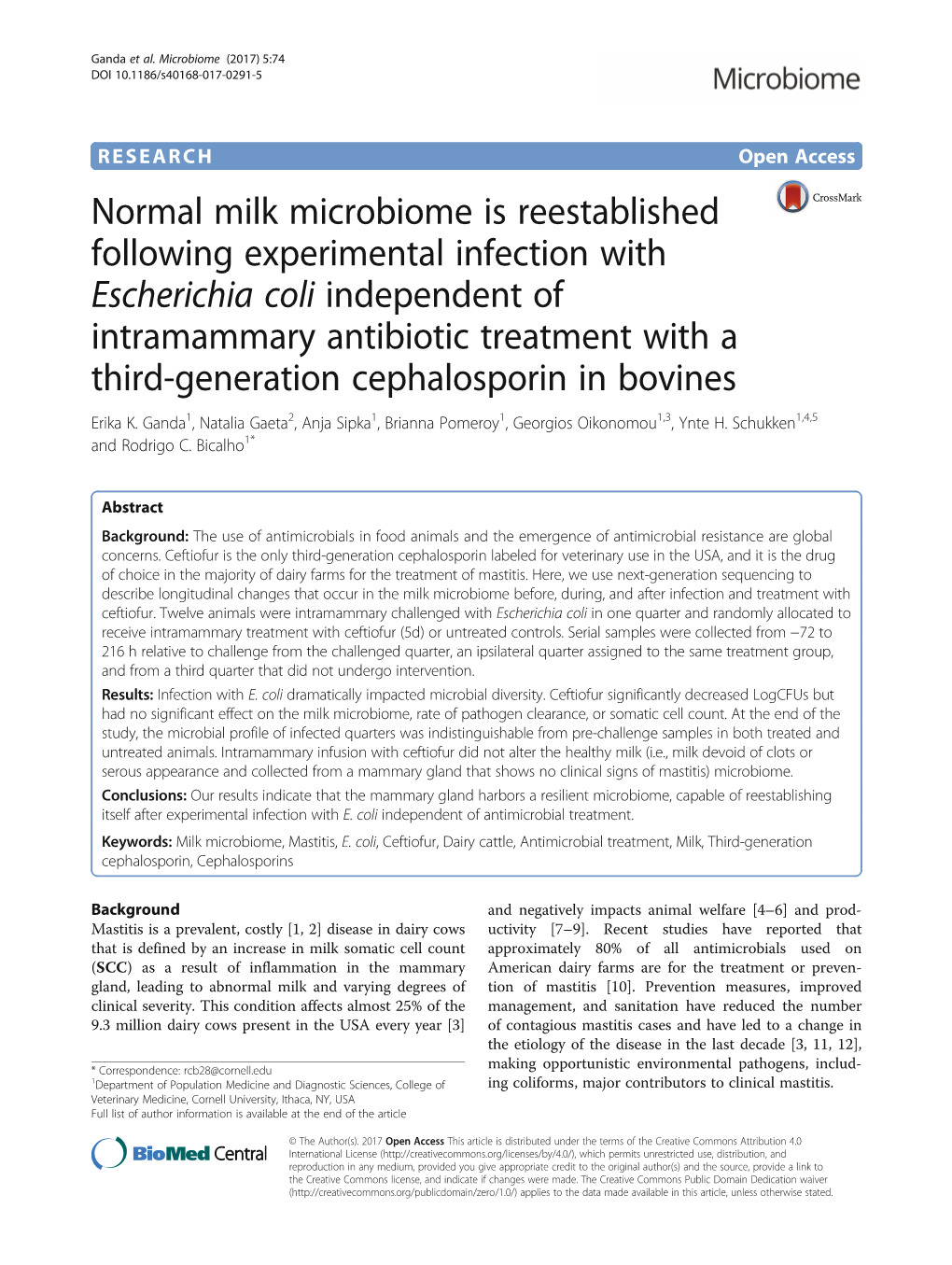 Normal Milk Microbiome Is Reestablished Following Experimental Infection with Escherichia Coli Independent of Intramammary Antib