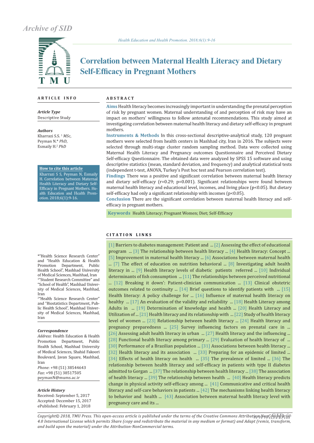 Correlation Between Maternal Health Literacy and Dietary Self-Efficacy in Pregnant Mothers