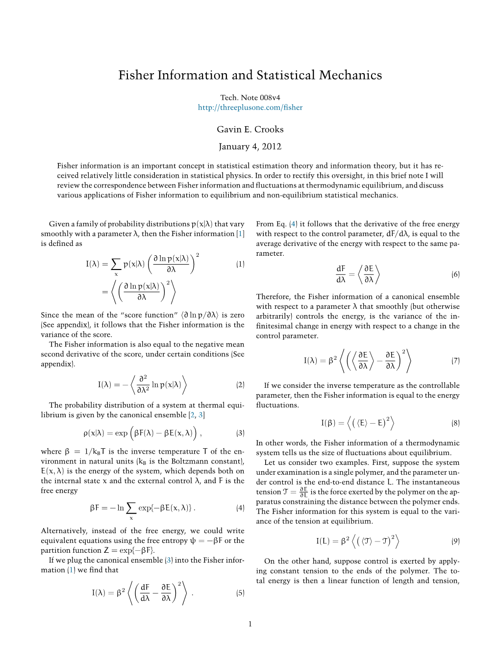 Fisher Information and Statistical Mechanics