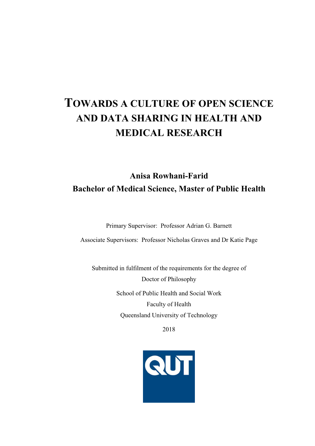Towards a Culture of Open Science and Data Sharing in Health and Medical Research