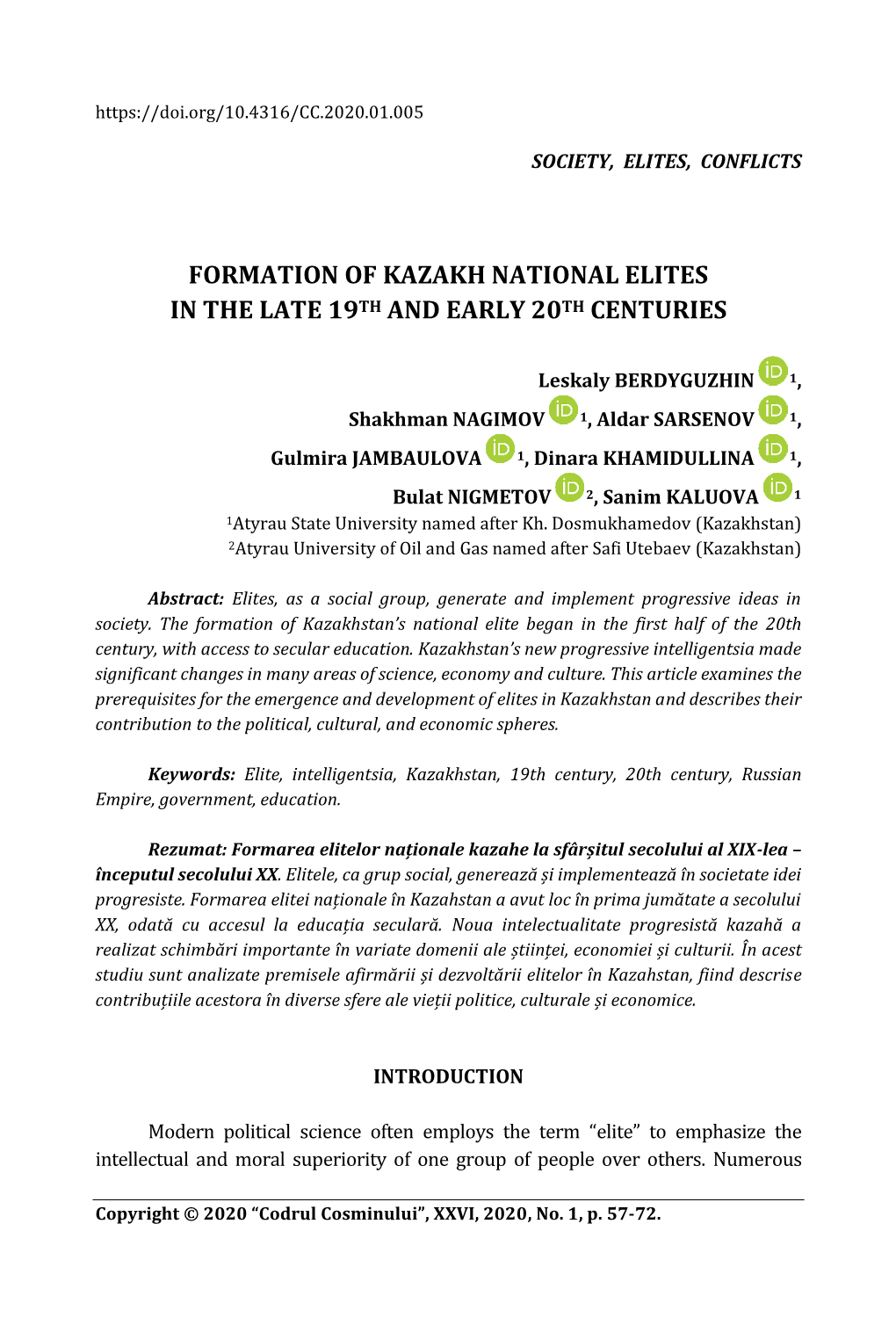 Formation of Kazakh National Elites in the Late 19Th and Early 20Th Centuries