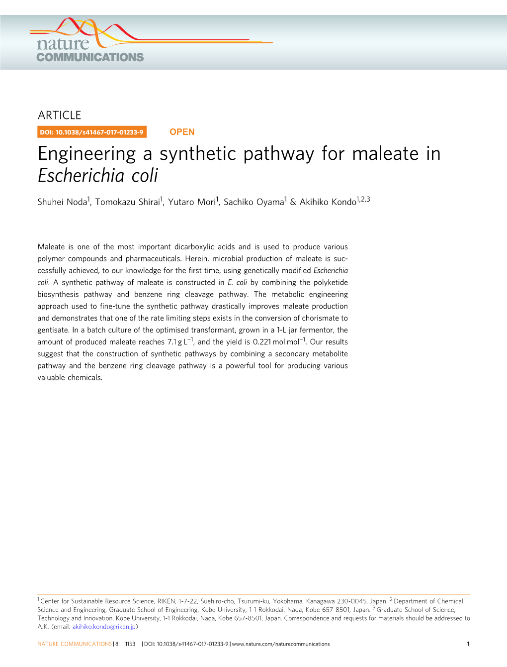 Engineering a Synthetic Pathway for Maleate in Escherichia Coli