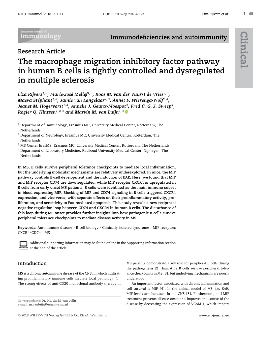 The Macrophage Migration Inhibitory Factor Pathway in Human B Cells Is Tightly Controlled and Dysregulated in Multiple Sclerosis