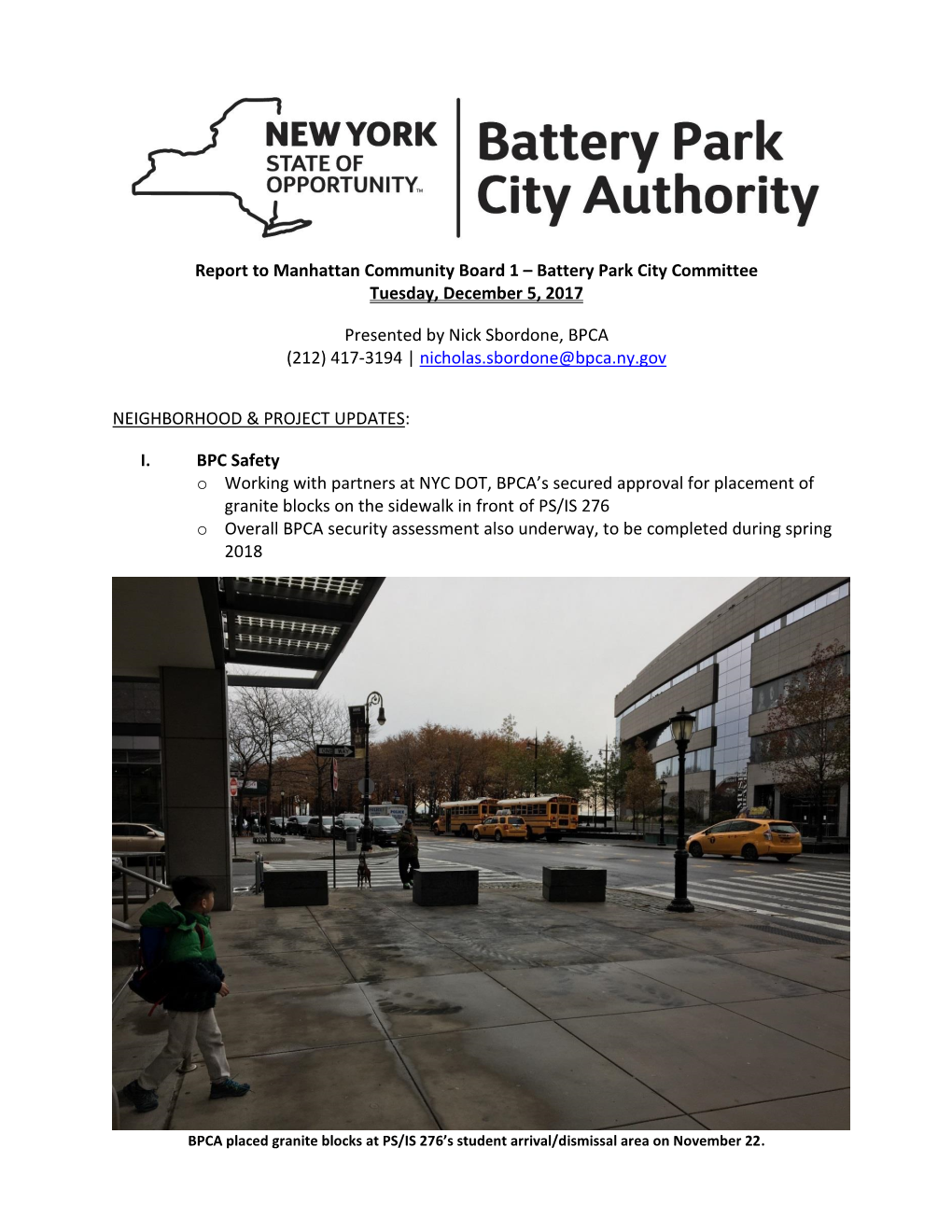 Battery Park City Committee Tuesday, December 5, 2017