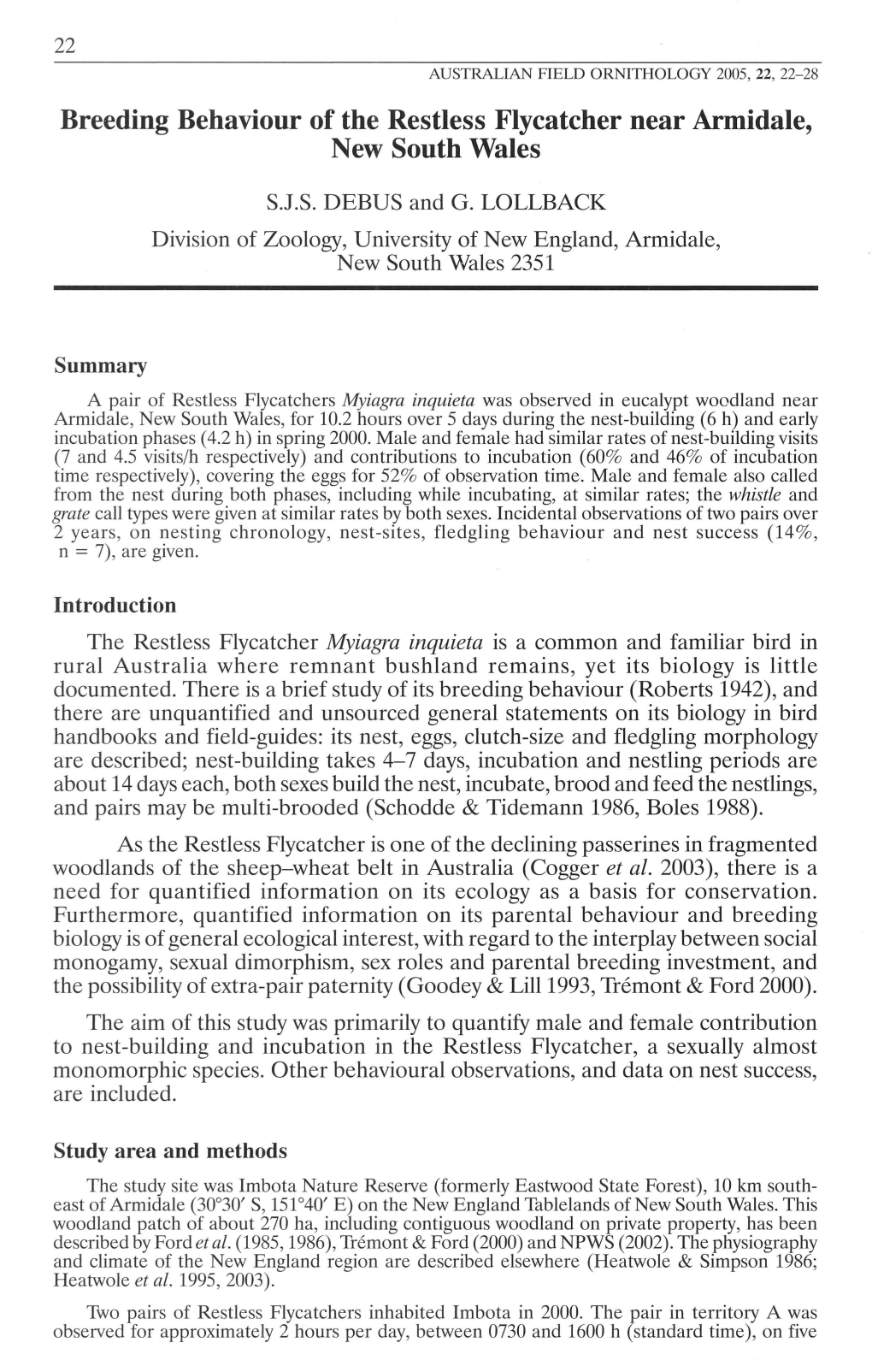 Breeding Behaviour of the Restless Flycatcher Near Armidale, New South Wales