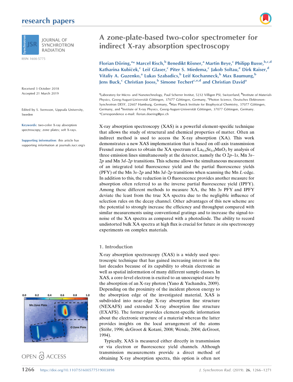 A Zone-Plate-Based Two-Color Spectrometer for Indirect X-Ray Absorption Spectroscopy