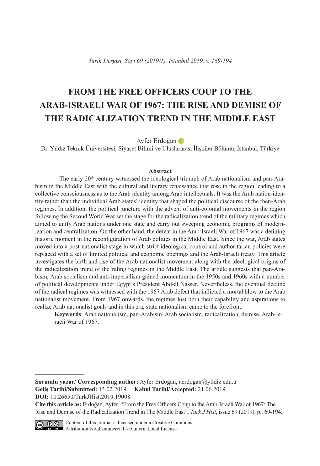 From the Free Officers Coup to the Arab-Israeli War of 1967: the Rise and Demise of the Radicalization Trend in the Middle East