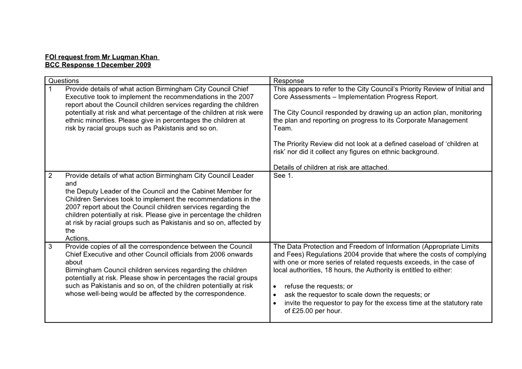 FOI Request from Mr Luqman Khan