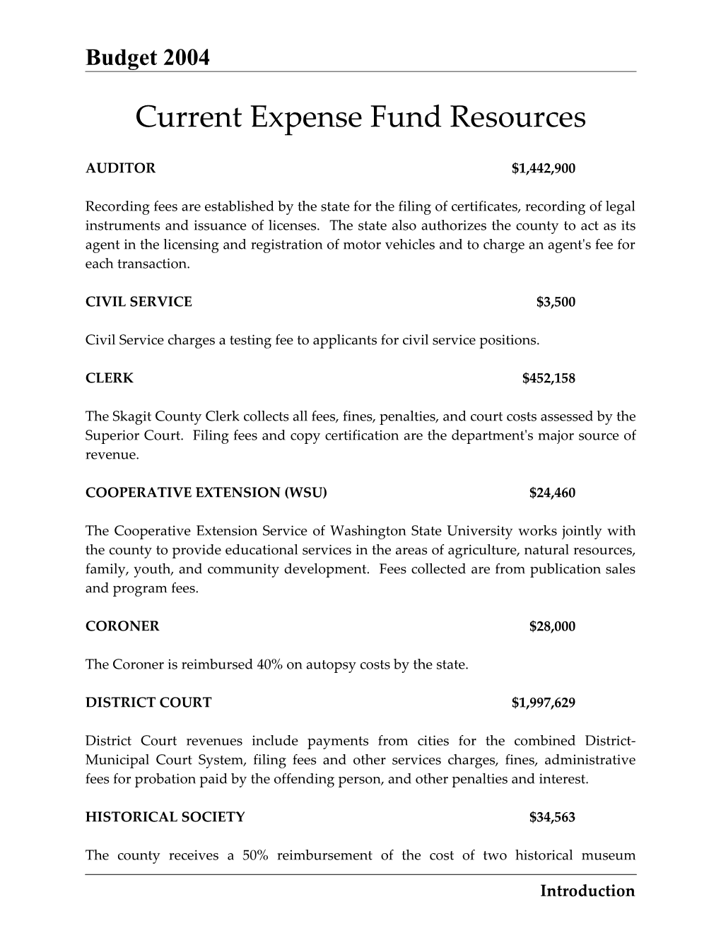 Current Expense Fund Resources