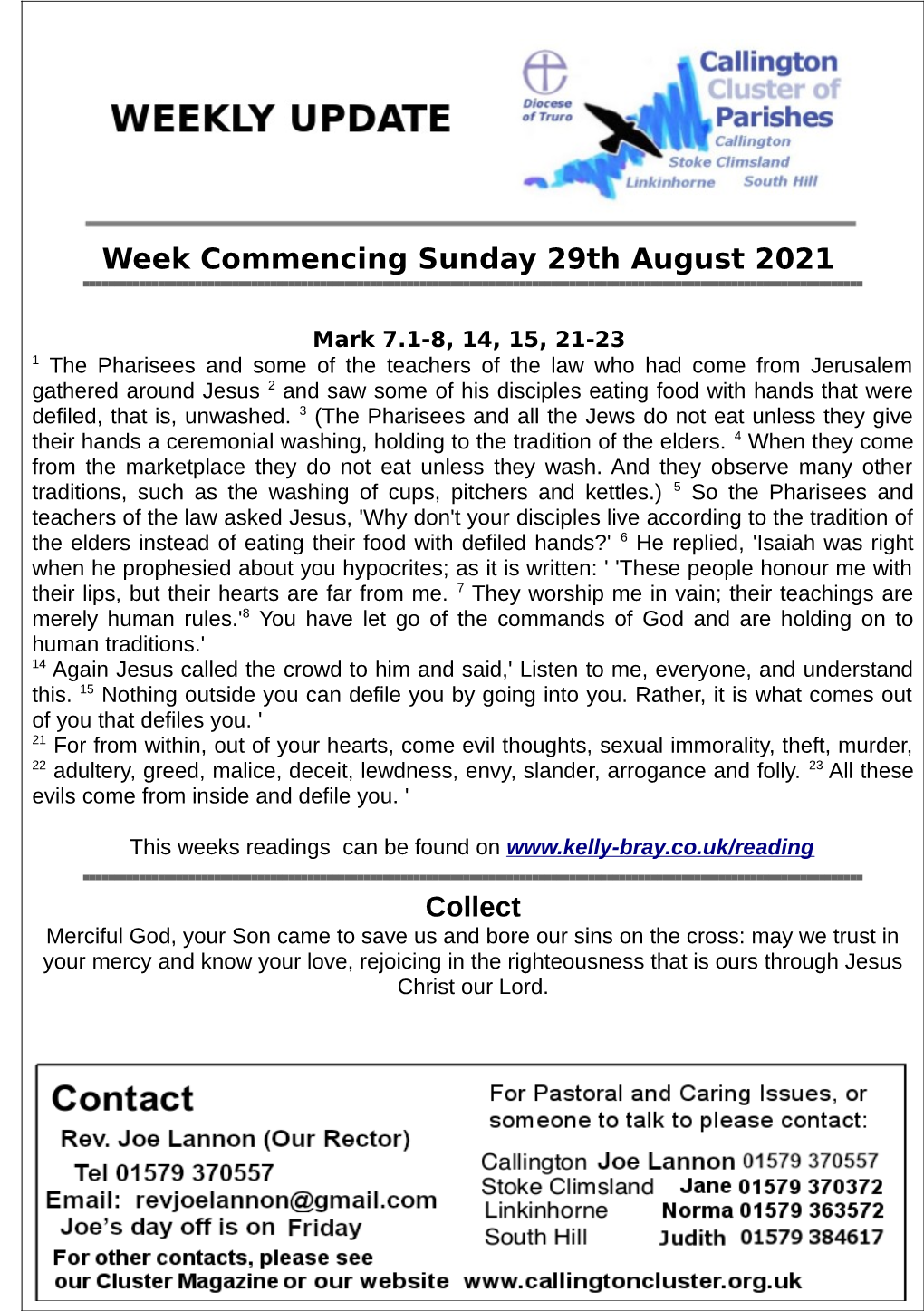 Week Commencing Sunday 29Th August 2021 Collect Sunday 4Th