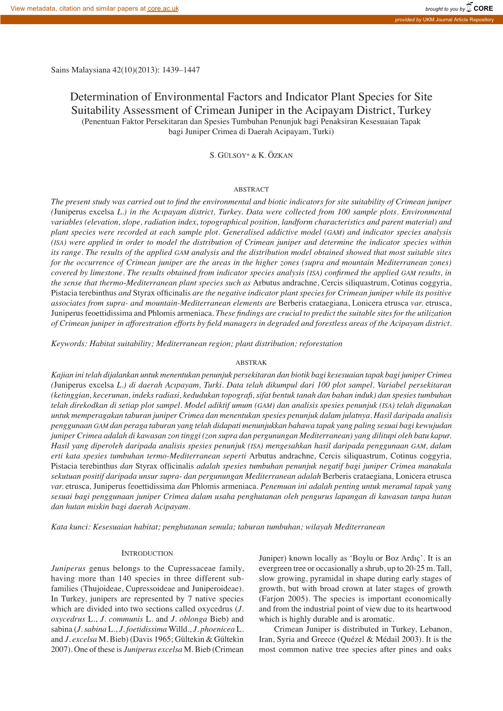 Determination of Environmental Factors and Indicator Plant Species