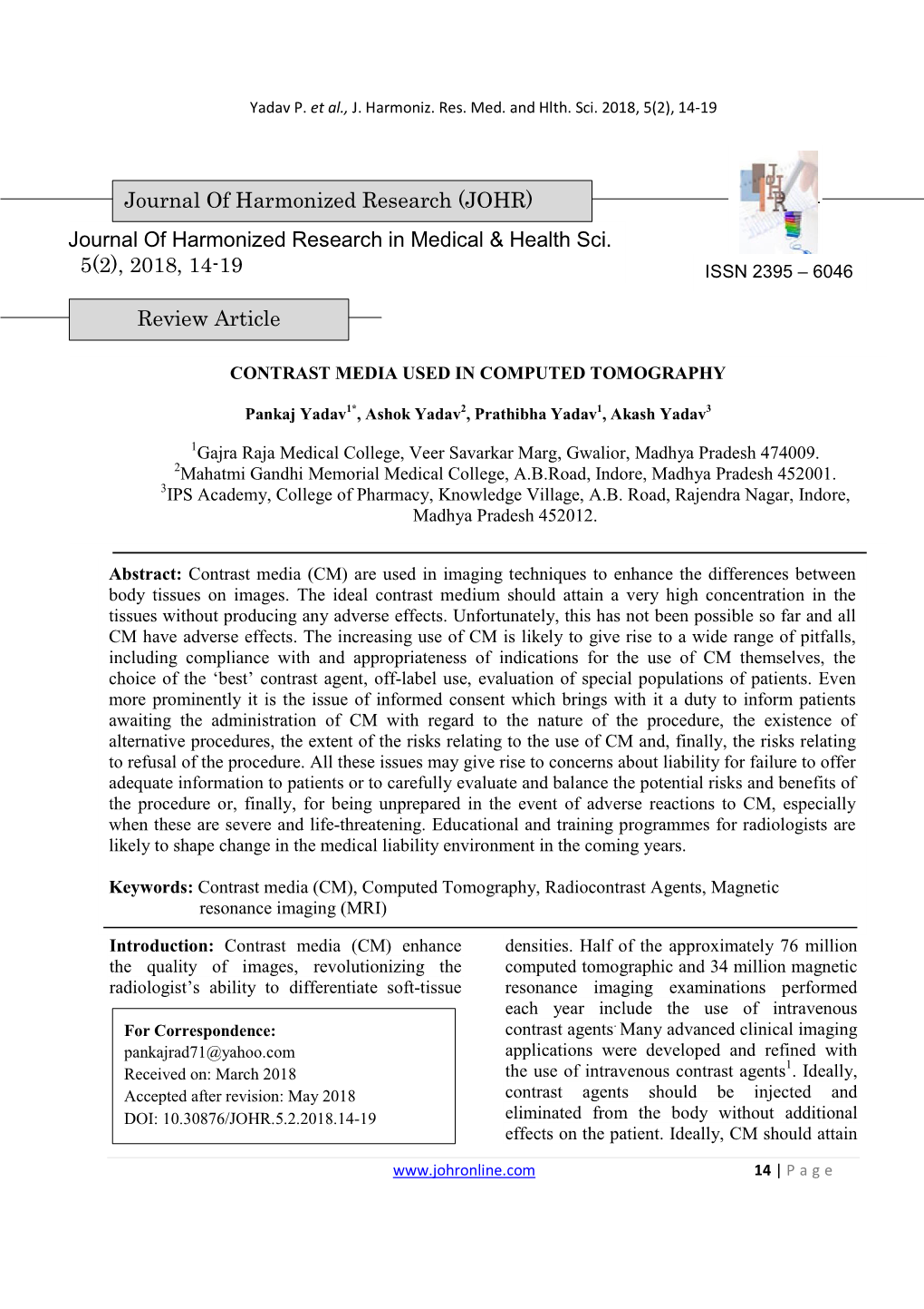 Contrast Media Used in Computed Tomography