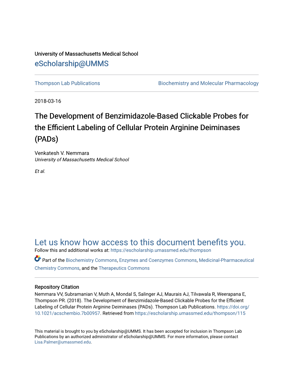 The Development of Benzimidazole-Based Clickable Probes for the Efficient Labeling of Cellular Oteinpr Arginine Deiminases (Pads)