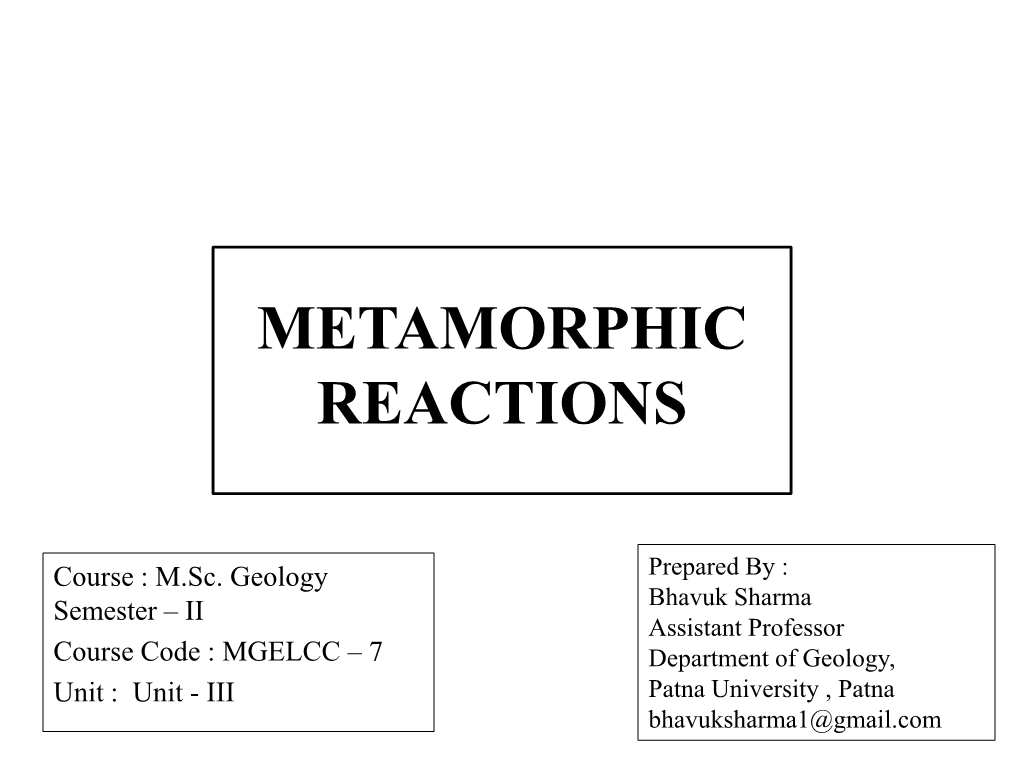 Metamorphic Reactions