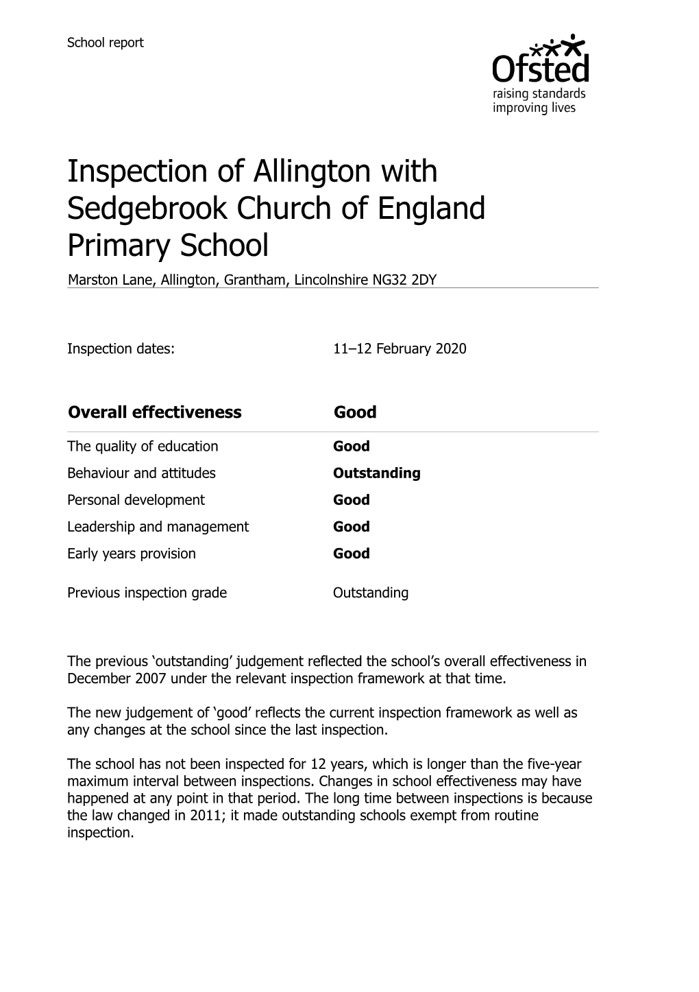 Inspection of Allington with Sedgebrook Church of England Primary School Marston Lane, Allington, Grantham, Lincolnshire NG32 2DY