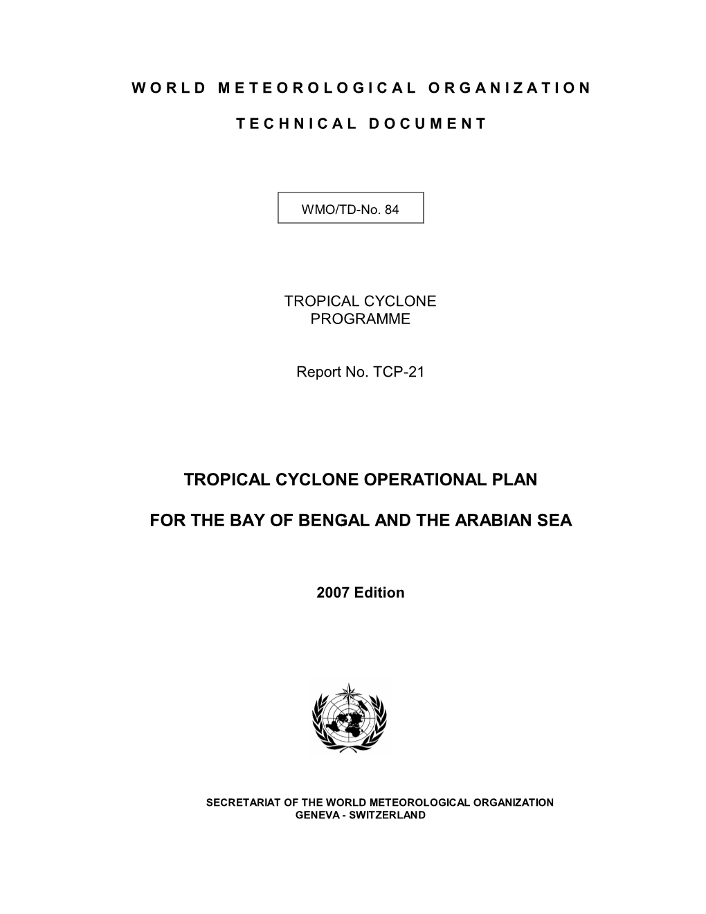 Tropical Cyclone Operational Plan for the Bay of Bengal and the Arabian