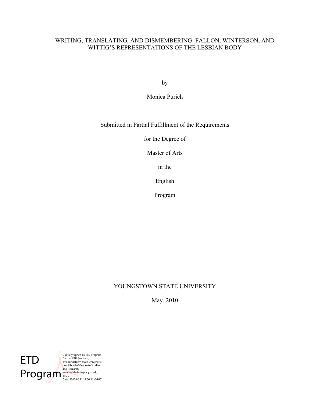 Fallon, Winterson, and Wittig's Representations Of