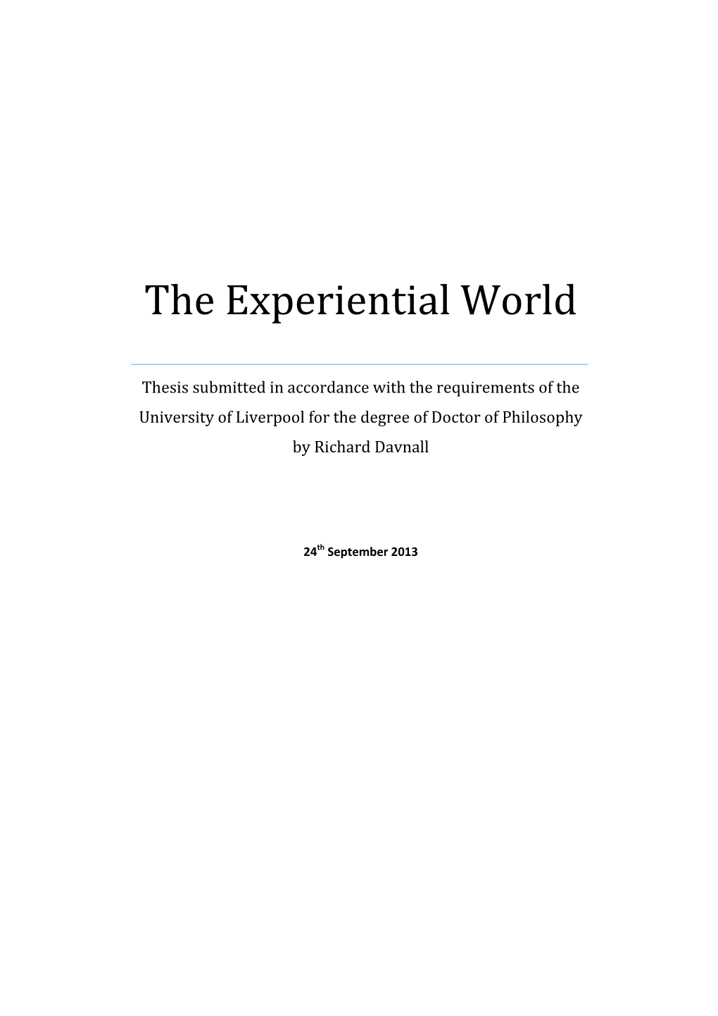 The Experiential World