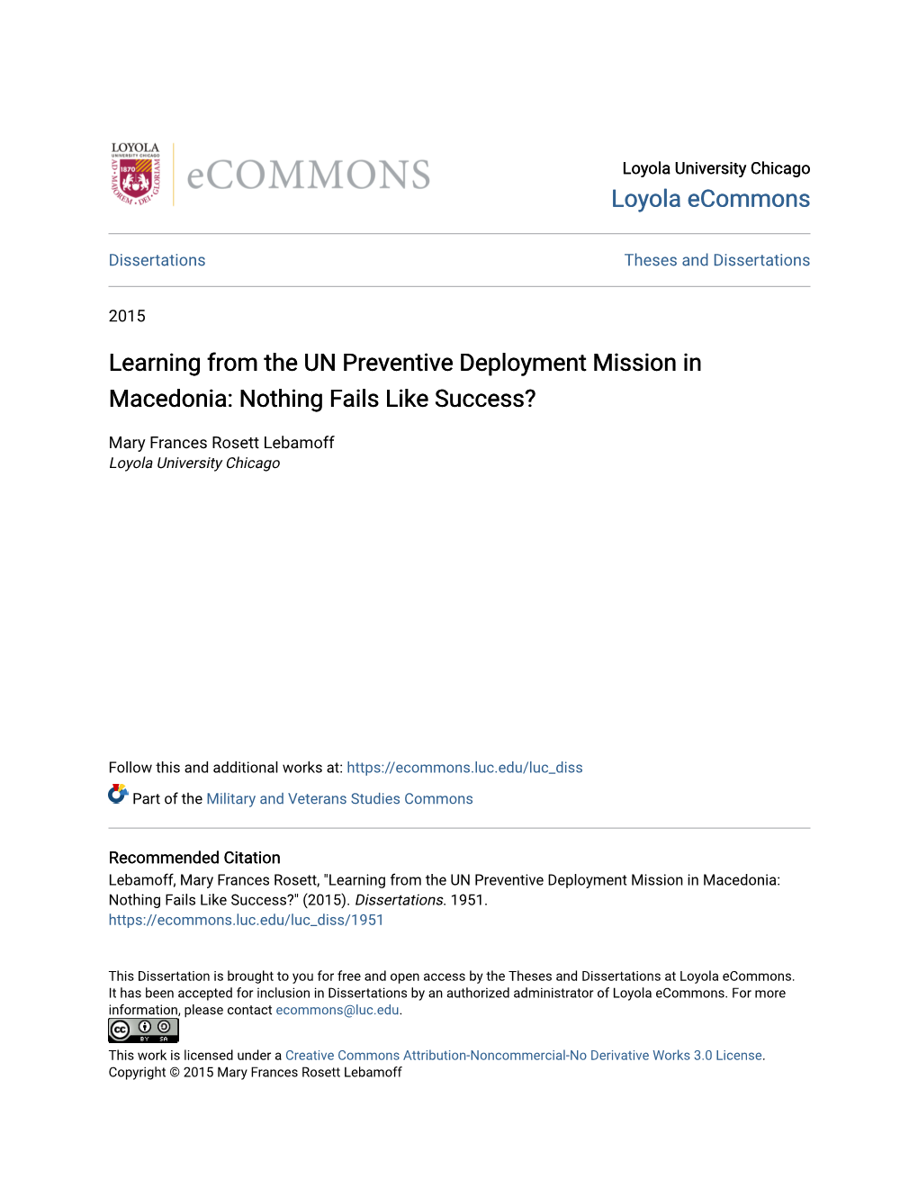 Learning from the UN Preventive Deployment Mission in Macedonia: Nothing Fails Like Success?