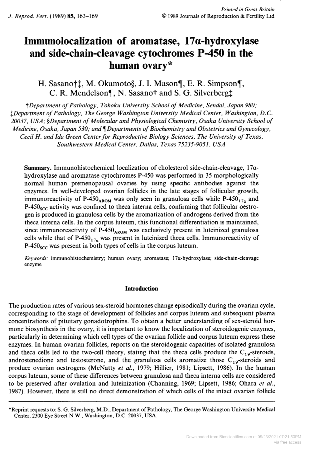 And Side-Chain-Cleavage Cytochromes P-450 in the Human Ovary H