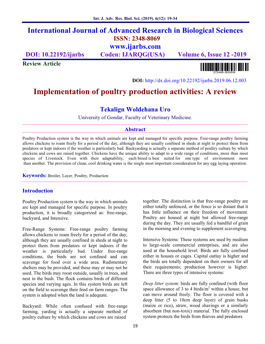 Implementation of Poultry Production Activities: a Review