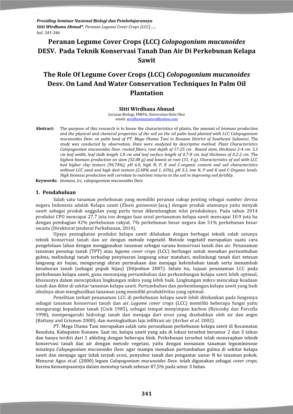 Peranan Legume Cover Crops (LCC) Colopogonium Mucunoides DESV