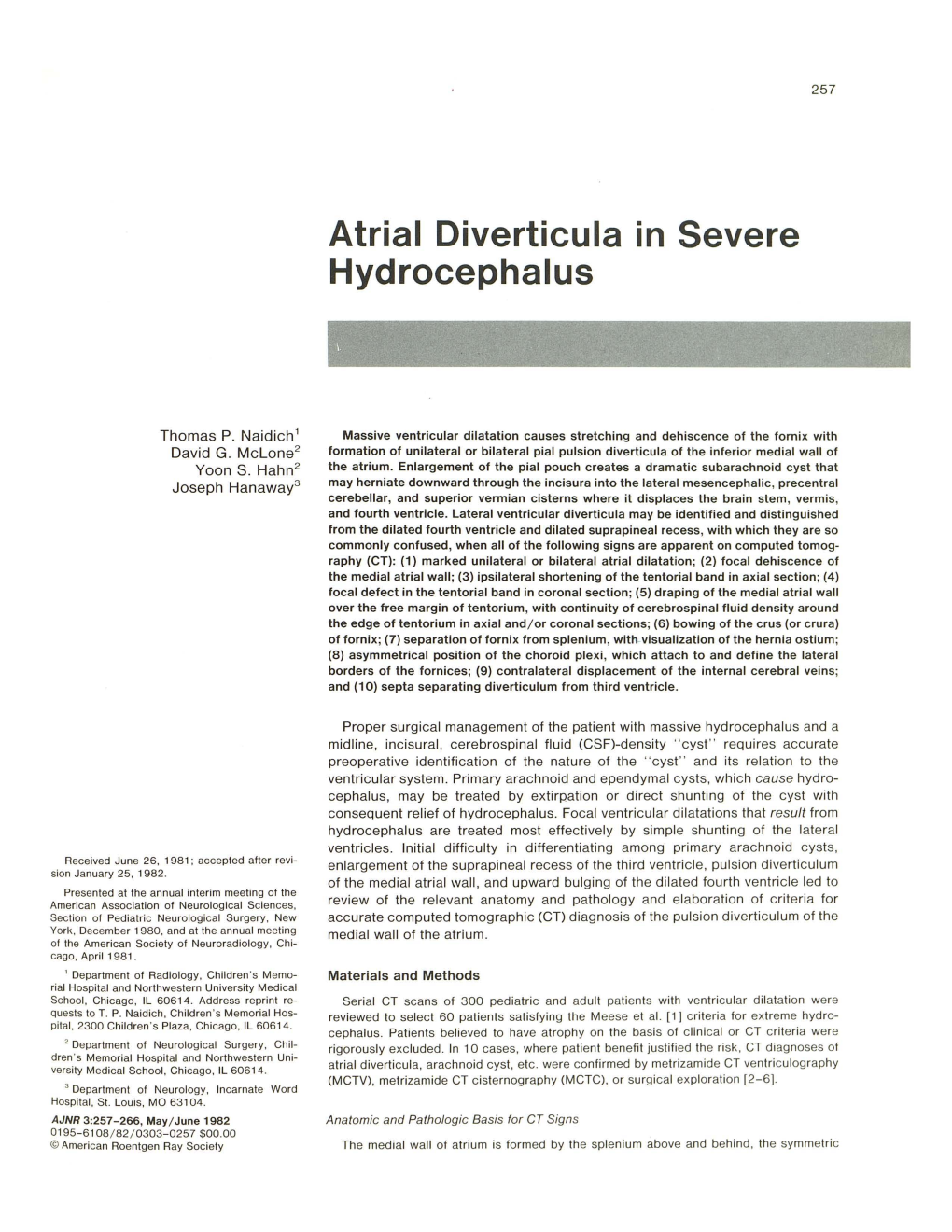 Atrial Diverticula in Severe Hydrocephalus