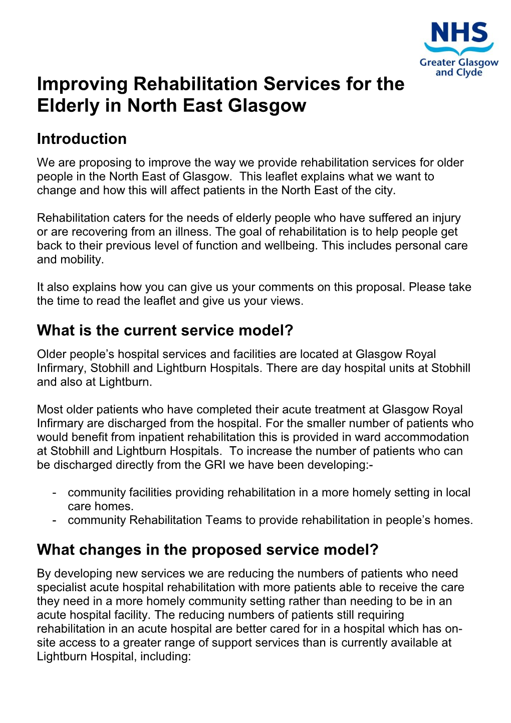 Improving Rehabilitation Services for the Elderly in North East Glasgow