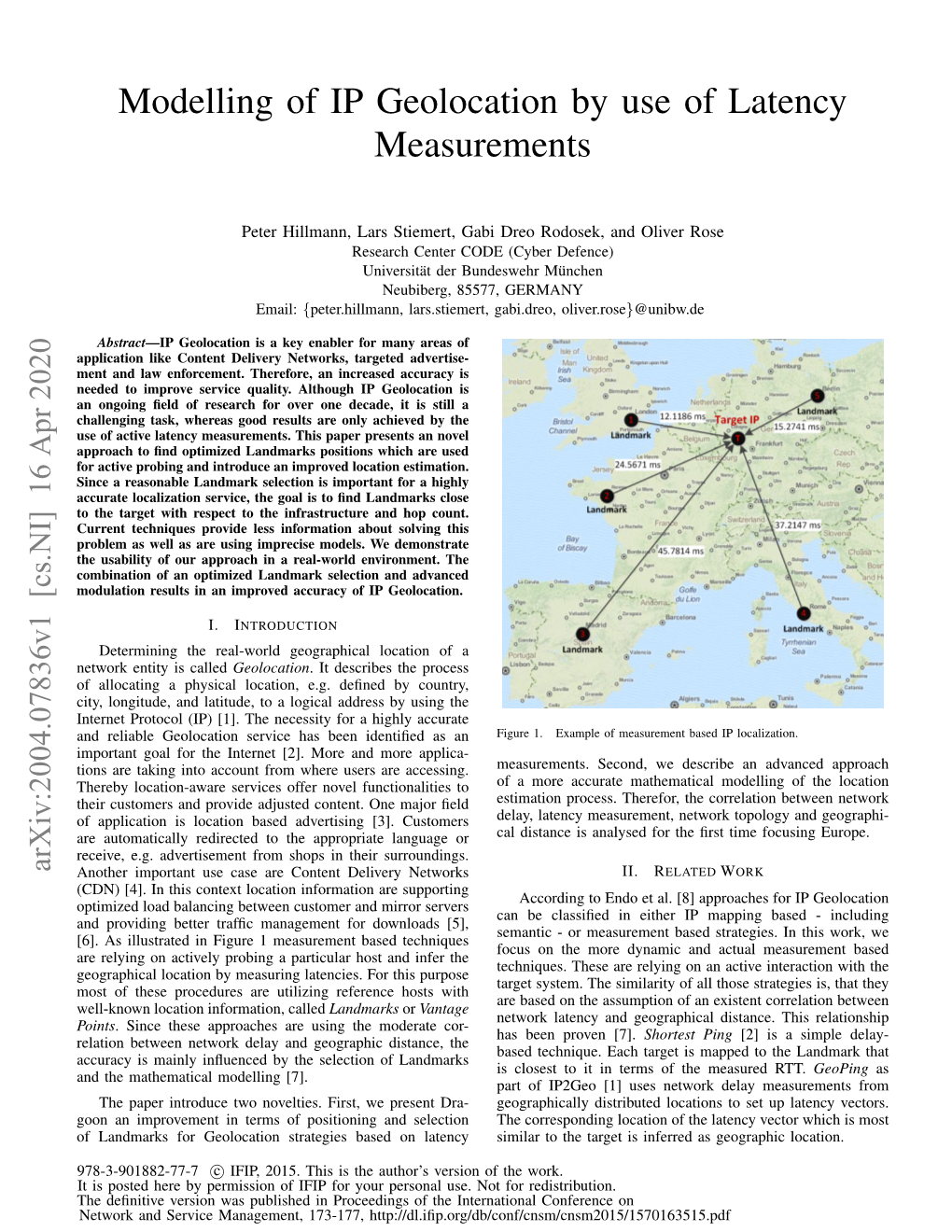 Modelling of IP Geolocation by Use of Latency Measurements