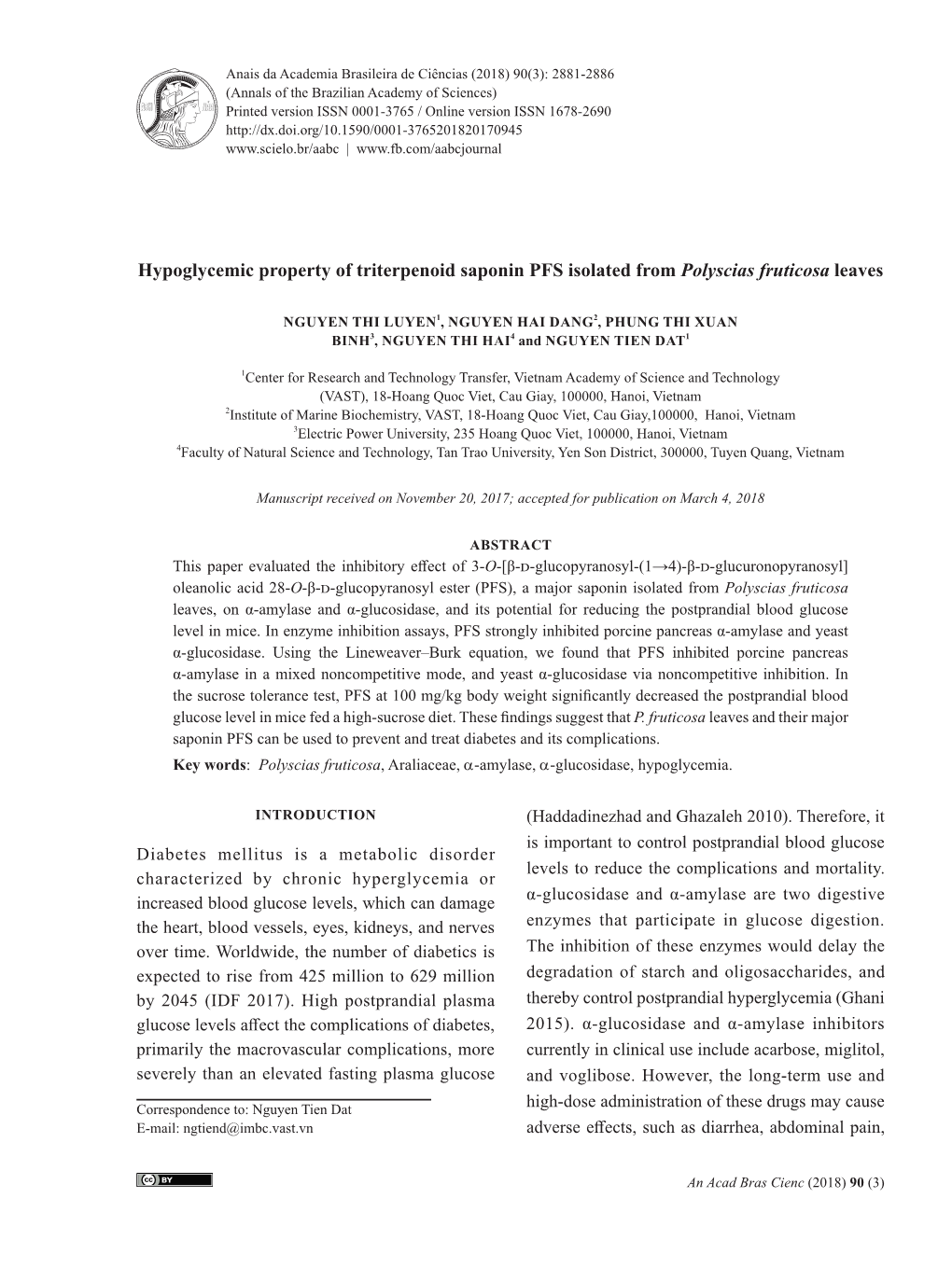 Hypoglycemic Property of Triterpenoid Saponin PFS Isolated from Polyscias Fruticosa Leaves