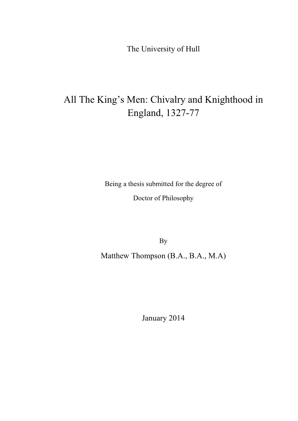 Chivalry and Knighthood in England, 1327-77