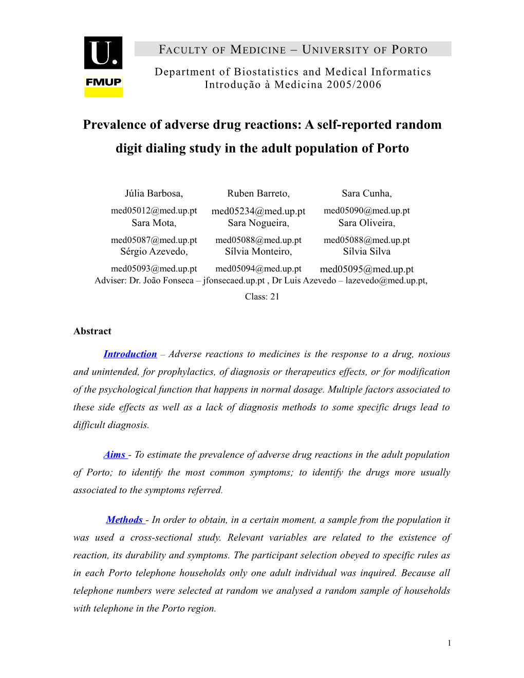 Prevalence of Adverse Drug Reactions: a Self-Reported Random Digit Dialing Study in The