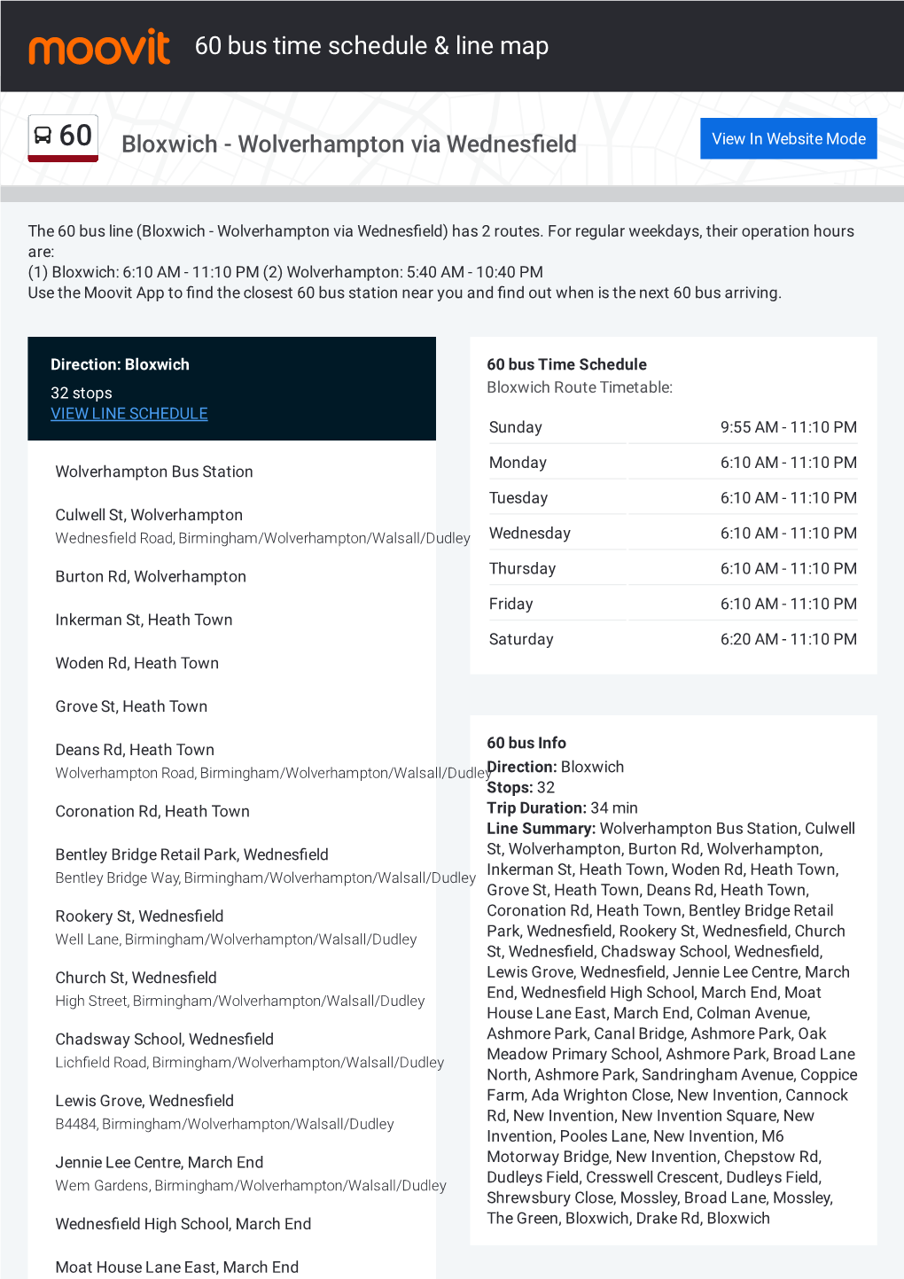 60 Bus Time Schedule & Line Route