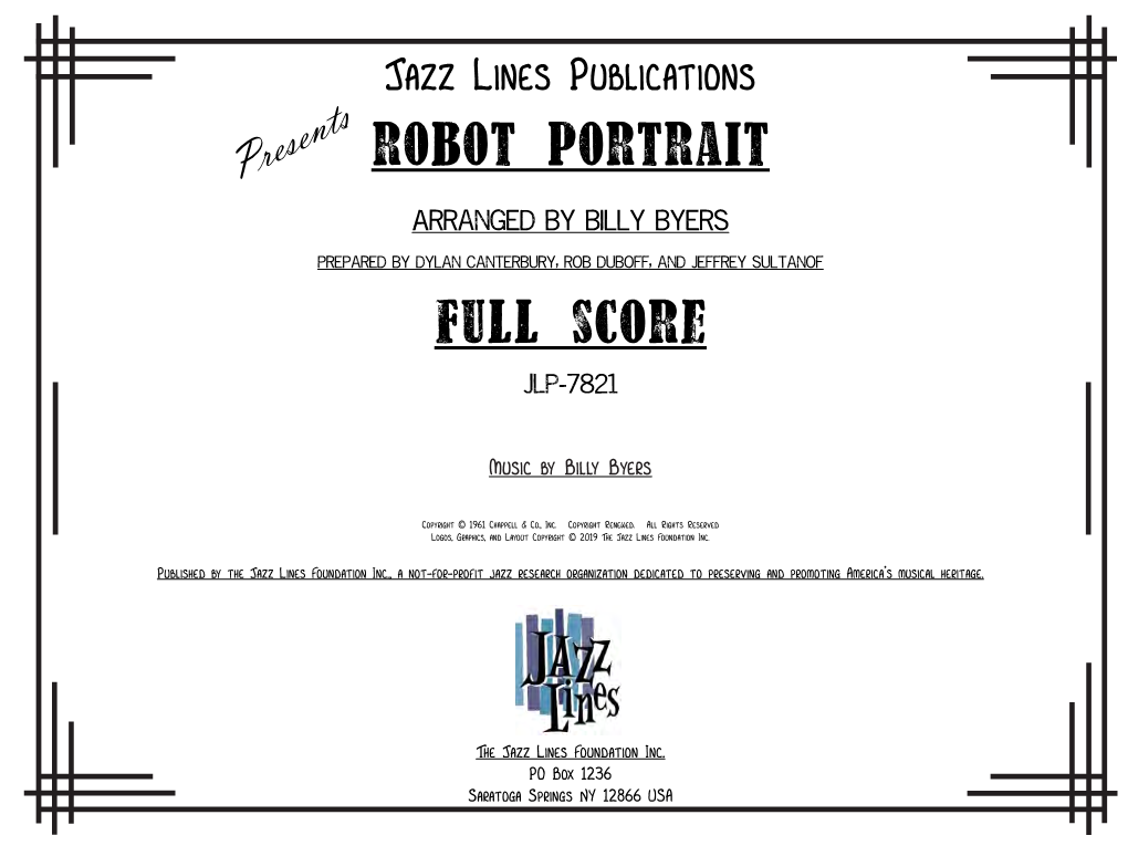 Jazz Lines Publications Robot Portrait Presents Arranged by Billy Byers